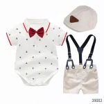 Premium Baby Boy Partywear Suit Half Sleeve Polo Shirt - Short - Suspender & Bow Tie & Hat (China)