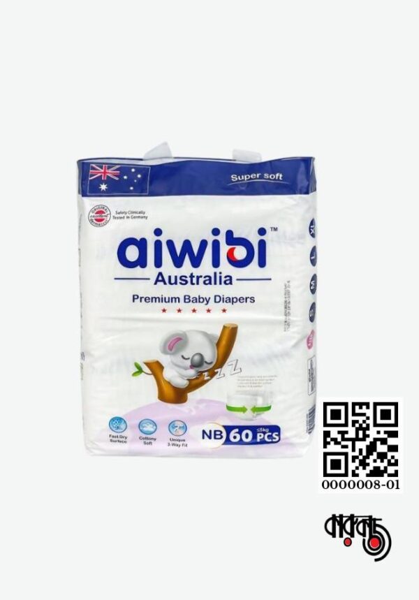 Aiwibi Australian Premium Baby Diaper Newborn Belt 0-5 Kg 60 Pcs