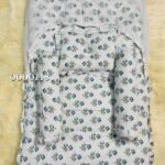 Premium Cotton Baby Bed Set with Mosquito Net – Includes Bed, Pillow & 2 Side Pillows