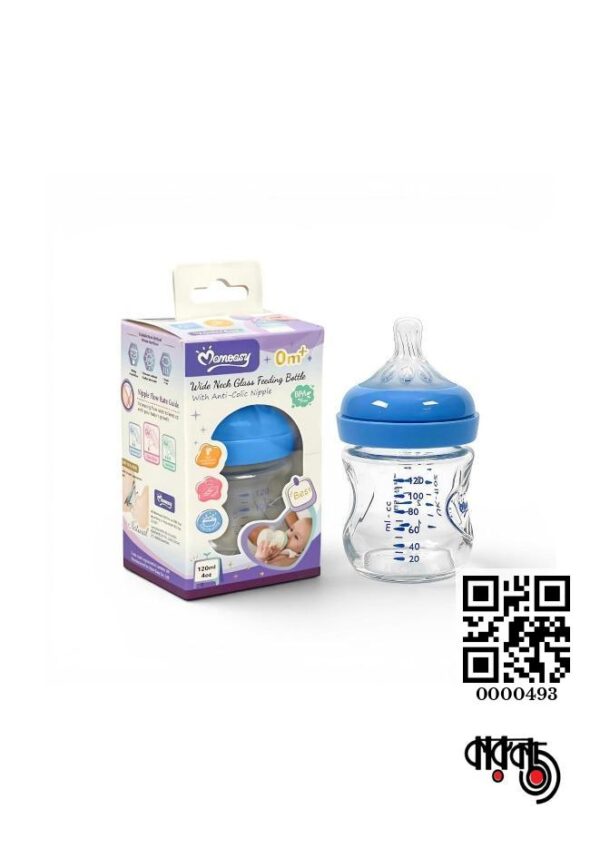 Momeasy Wide Neck Glass Feeding Bottle with Anti-Colic Nipple - 120 ml