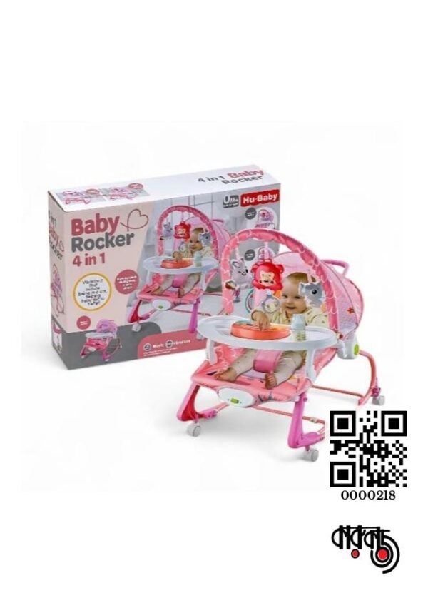 Hu-Baby 4 in 1 Multifunctional Baby Rocker with Dine Tray, Wheels & Music 0m+