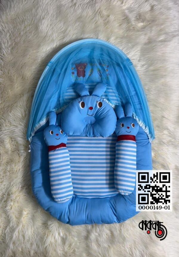 Premium Knit Cotton Baby Bedding Set with 2 Side Pillow, 1 Head Pillow and  Mosquito NetMos